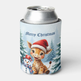 Enfriador De Latas Personalizado lindo Giraffe con Santa Hat y Snowma