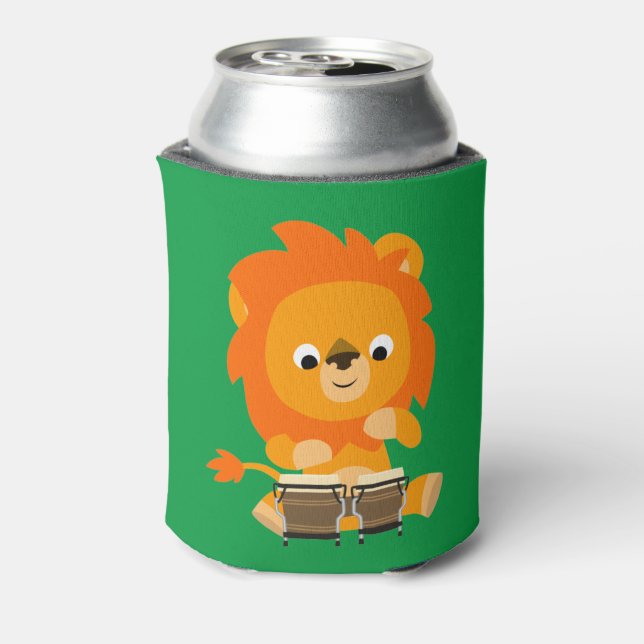 Enfriador De Latas Personalizado lindo León Jugando Bongos Refrigerad (Reverso de la lata)