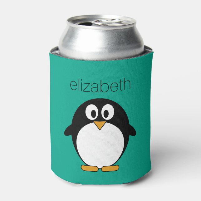 Enfriador De Latas personalizado lindo pingüino esmeralda y negro (Lata Anverso)