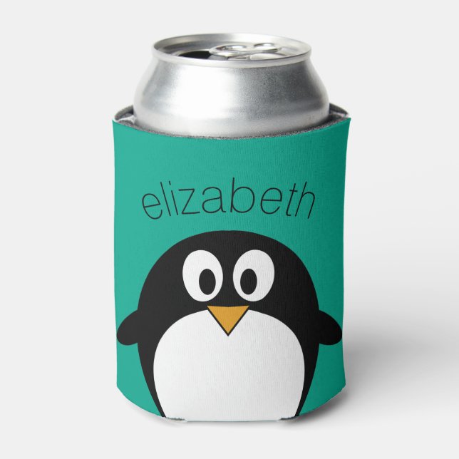 Enfriador De Latas personalizado lindo pingüino esmeralda y negro (Lata Anverso)
