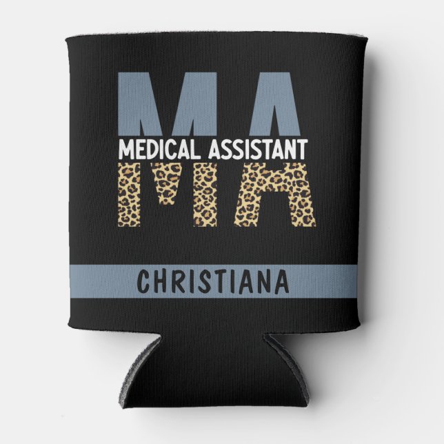 Enfriador De Latas Personalizado MAMÁES Auxiliar Médico Leopard Print (Anverso)