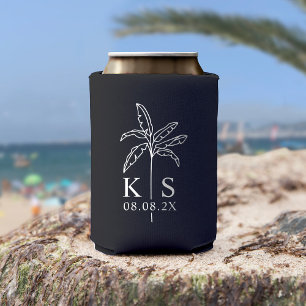 Enfriador De Latas Personalizado Monograma Boda Árbol de palmas