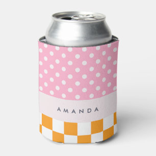 Enfriador De Latas Personalizado Monograma Naranja rosa Comprobación 