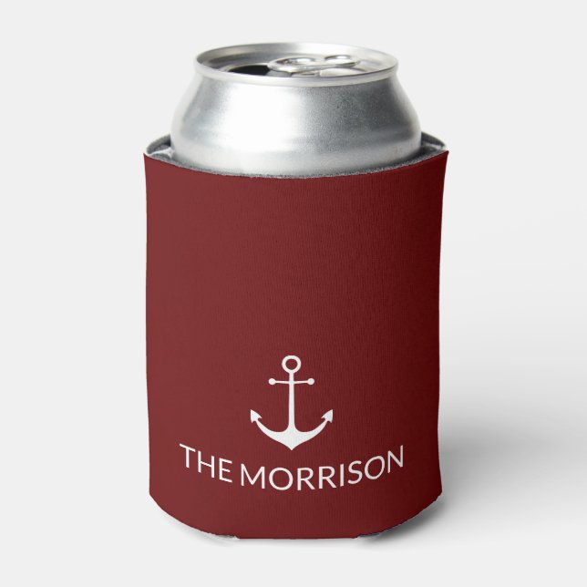 Enfriador De Latas Personalizado Náutico Nombre del barco marrón de a (Lata Anverso)