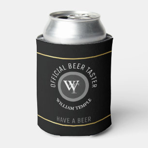 Enfriador De Latas personalizado negro del monograma del catador de