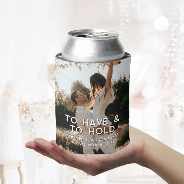 Enfriador De Latas Personalizado Para Tomar Y Tomar Boda Frío Foto (Custom To Have & To Hold Drink Cold Wedding Photo Can Cooler
)