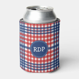 Enfriador De Latas Personalizado Patriótico Rojo Blanco y Blue Plaid
