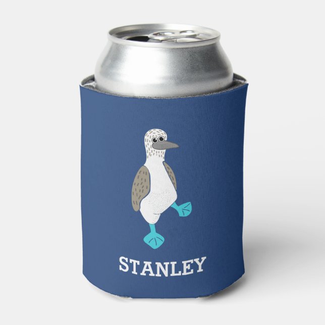 Enfriador De Latas Personalizado personalizado de pájaro con pies azu (Lata Anverso)