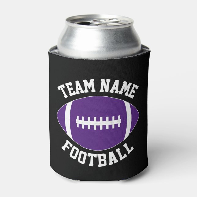Enfriador De Latas Personalizado Purple Football Team Name Personaliz (Lata Anverso)