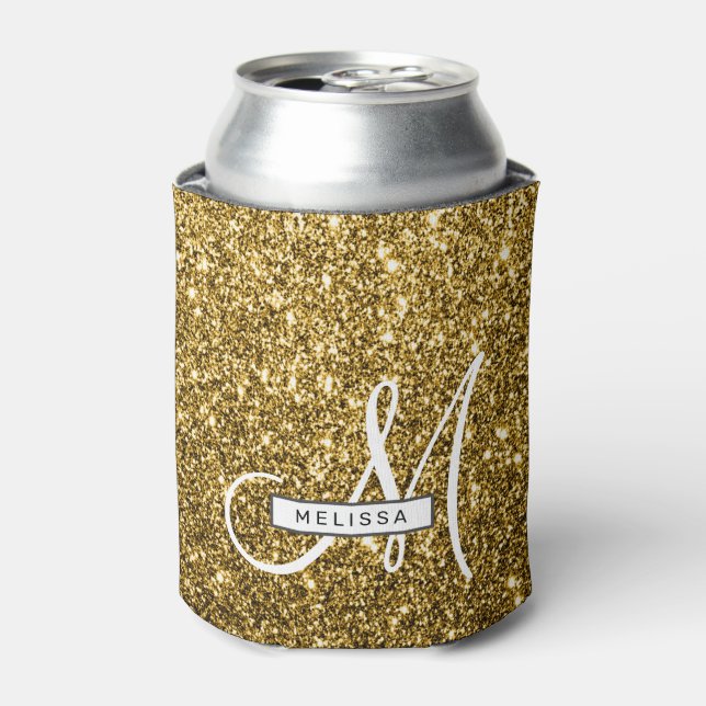 Enfriador De Latas Personalizado Purpurina Luxe Gold Monogramado y no (Lata Anverso)