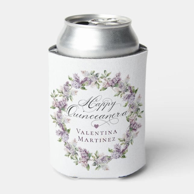 Enfriador De Latas Personalizado Quinceanera Purple Lilac Spring Flow (Lata Anverso)