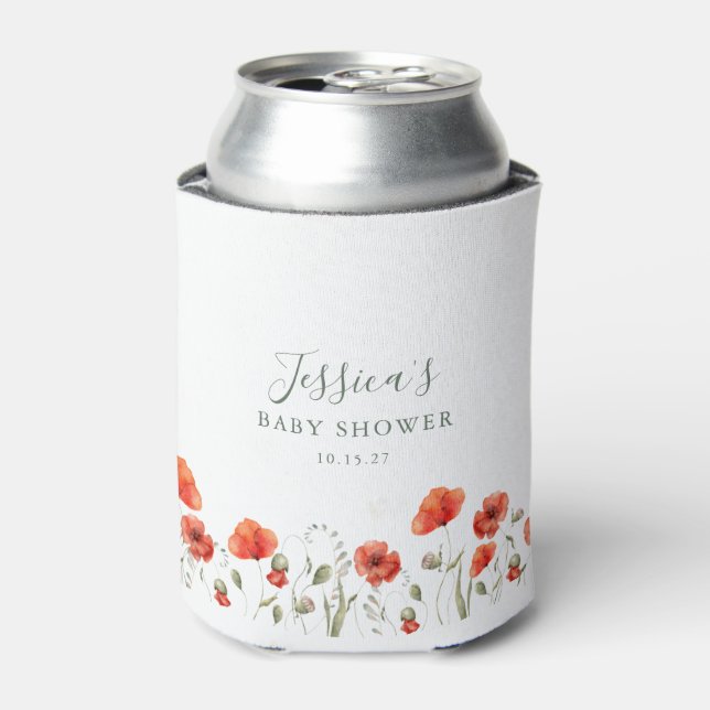 Enfriador De Latas Personalizado Red Poppy Garden Floral Baby Shower (Lata Anverso)