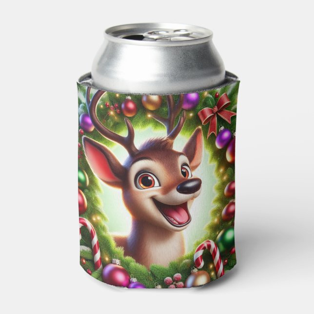 Enfriador De Latas Personalizado reno festivo con decoración Navidad (Lata Anverso)