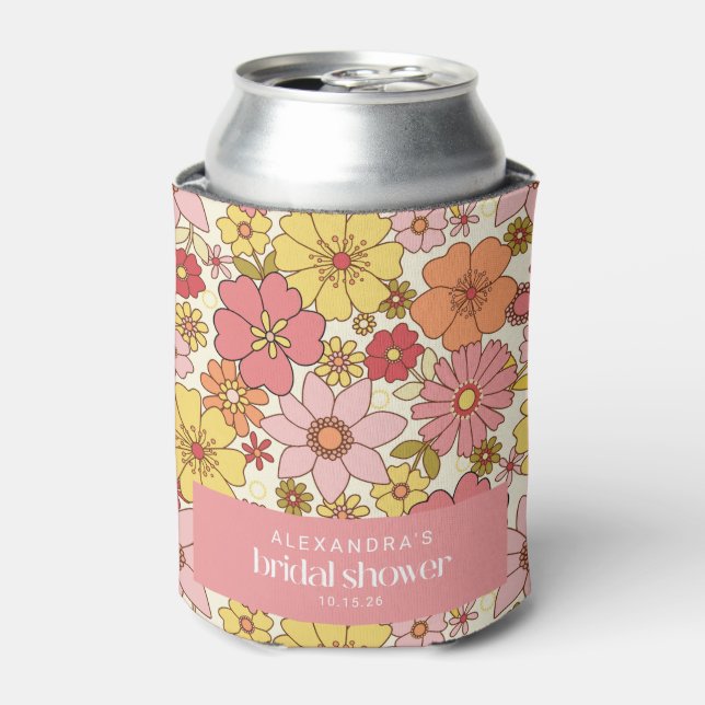 Enfriador De Latas Personalizado Retro Boho amarillo rosa Floral Brid (Lata Anverso)