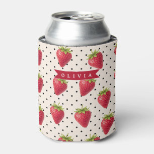 Enfriador De Latas Personalizado Retro Fresa Lunares Vintage