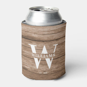 Enfriador De Latas Personalizado Rústica Farmhouse Familia Monograma 