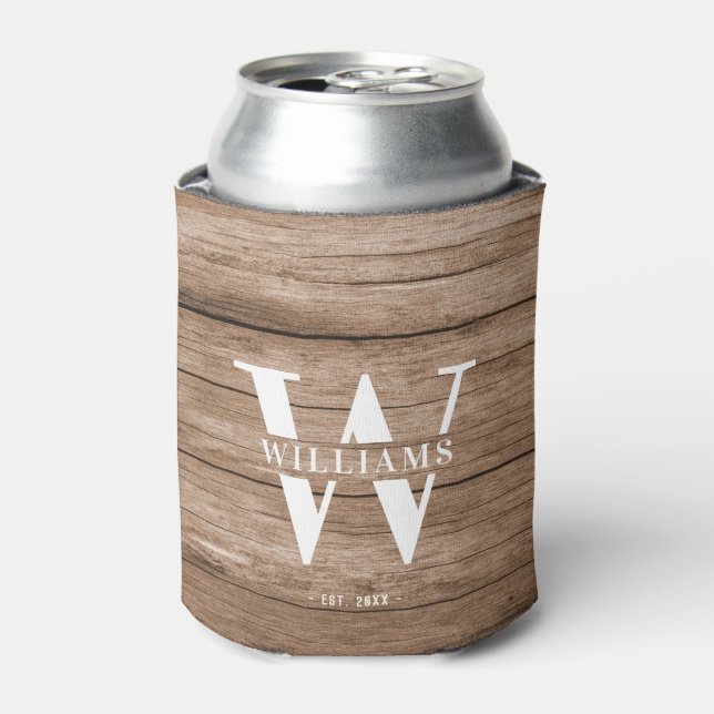Enfriador De Latas Personalizado Rústica Farmhouse Familia Monograma  (Lata Anverso)