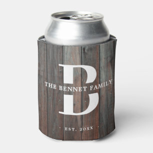 Enfriador De Latas Personalizado Rústica Nombre Familia Monograma Ma