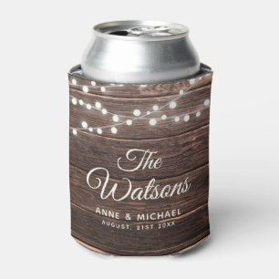 Enfriador De Latas Personalizado Rústico Boda Elegante Luces de Mader