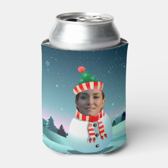 Enfriador De Latas Personalizado Snowman con cara de Personalizable (Lata Anverso)
