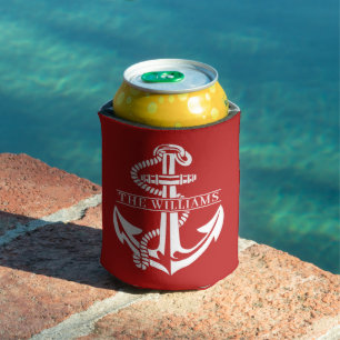 Enfriador De Latas Personalizado Summery Anclaje Náutico Blanco Sobre