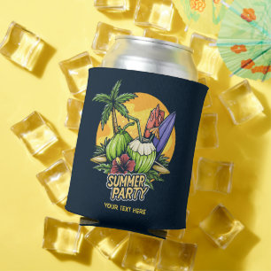 Enfriador De Latas Personalizado Texto Fiesta de verano tropical