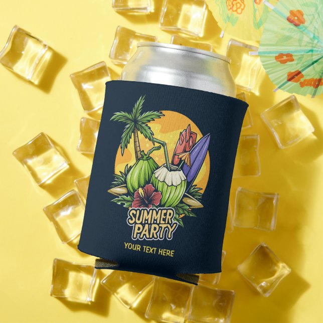 Enfriador De Latas Personalizado Texto Fiesta de verano tropical (Verano in situ)