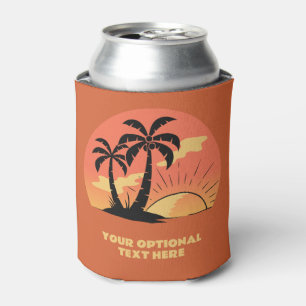 Enfriador De Latas Personalizado Texto Isla tropical Atardecer