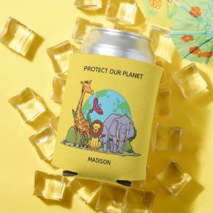 Enfriador De Latas Personalizado Texto Tierra con animales