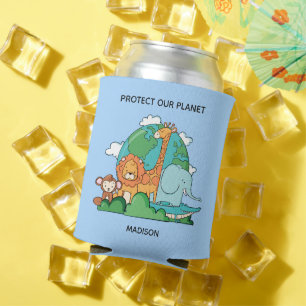 Enfriador De Latas Personalizado Texto Tierra con animales
