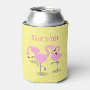 Enfriador De Latas personalizado trío flamingo rosado ilustracion