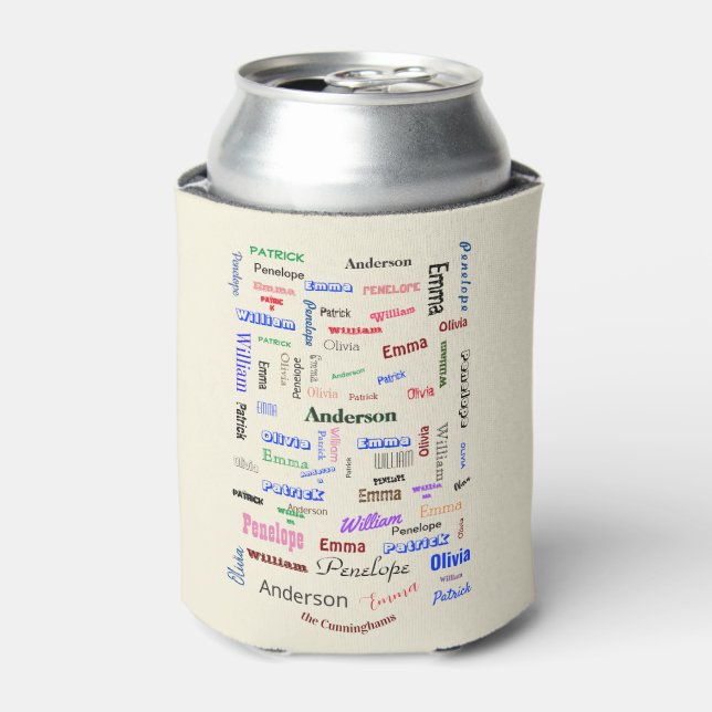 Enfriador De Latas Personalizado único de nube de palabras de familia (Lata Anverso)