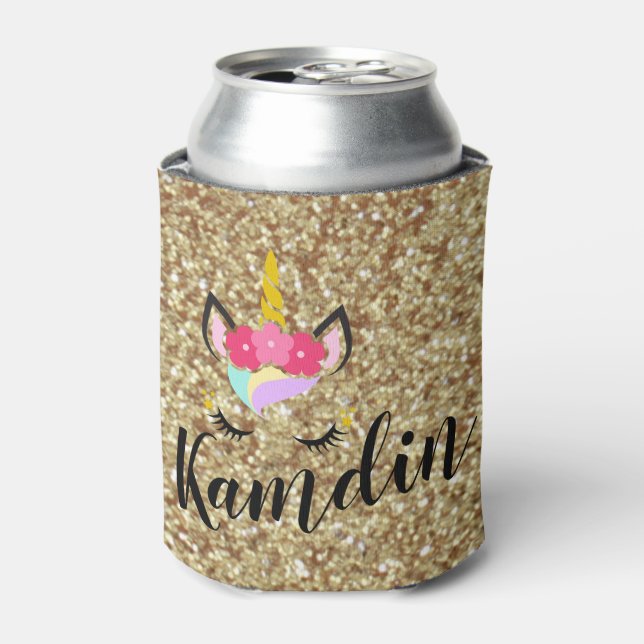 Enfriador De Latas Personalizado Unicorn Gold Glitt Koozie Can Holder (Lata Anverso)