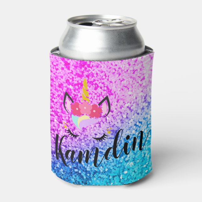 Enfriador De Latas Personalizado Unicornio Ombre Glitt Koozie Can Hol (Lata Anverso)