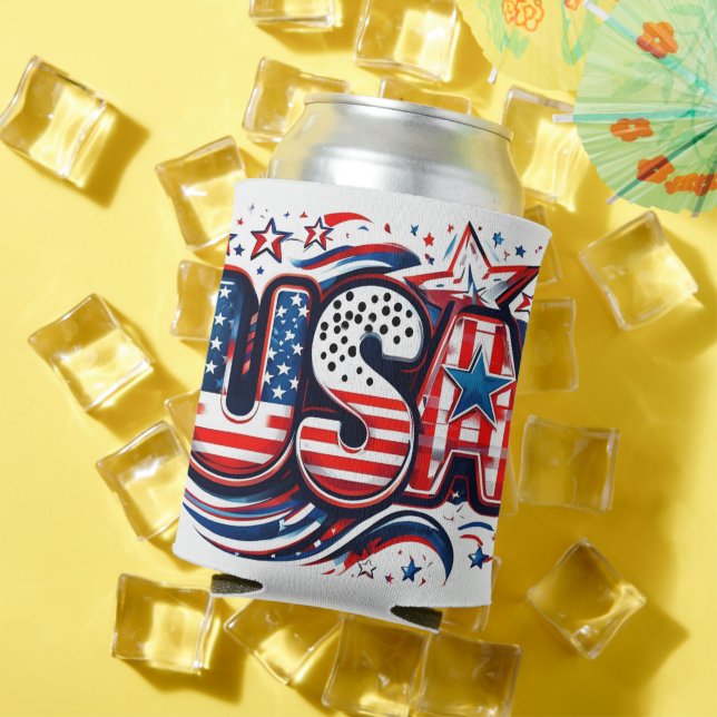 Enfriador De Latas Personalizado USA Print - Retro American Flag Beer (Verano in situ)