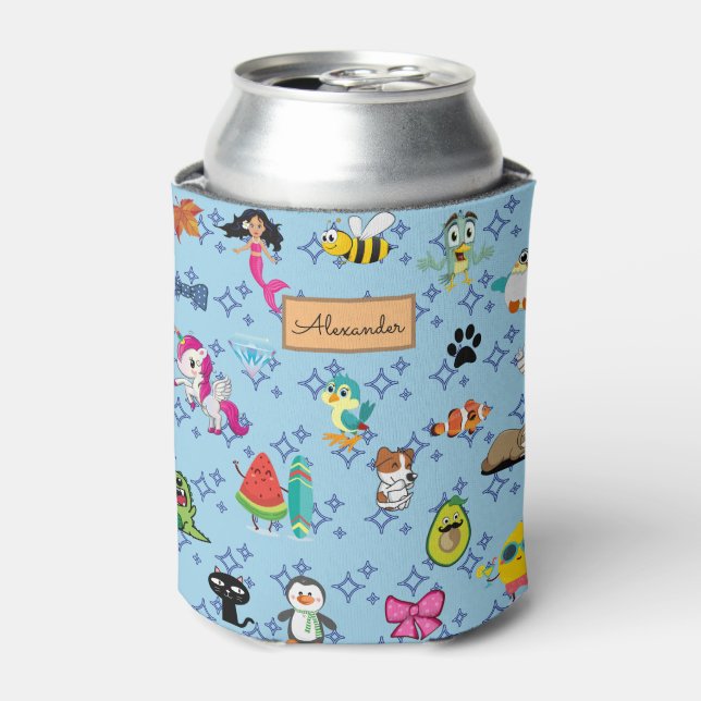 Enfriador De Latas Personalizados brillan lindos personalizados azule (Lata Anverso)