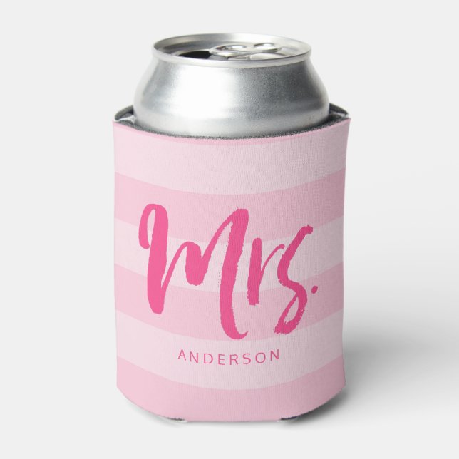 Enfriador De Latas Personalizar con el nombre Preppy Mrs. Pink Stripe (Lata Anverso)