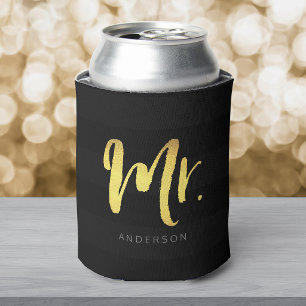 Enfriador De Latas Personalizar con Nombre Falso Oro Sr Negro Rayas