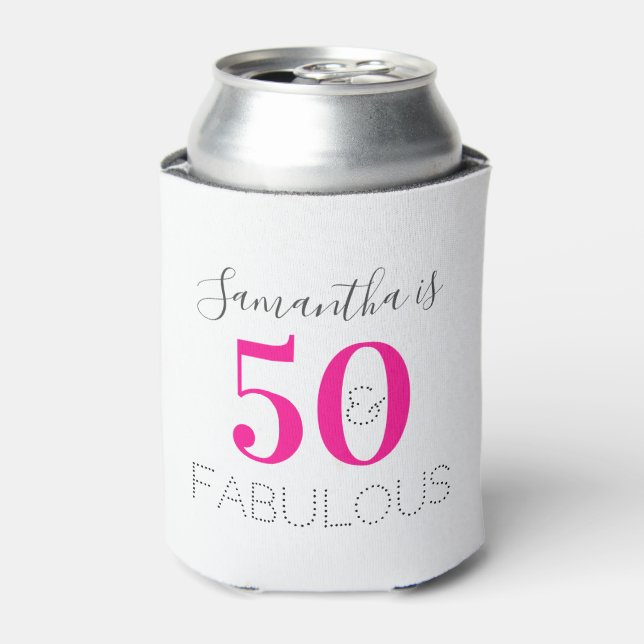 Enfriador De Latas Personalized 50 and Fabulous Hot Pink Birthday (Lata Anverso)
