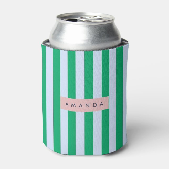 Enfriador De Latas Personalized Classic Green and White Striped (Lata Anverso)