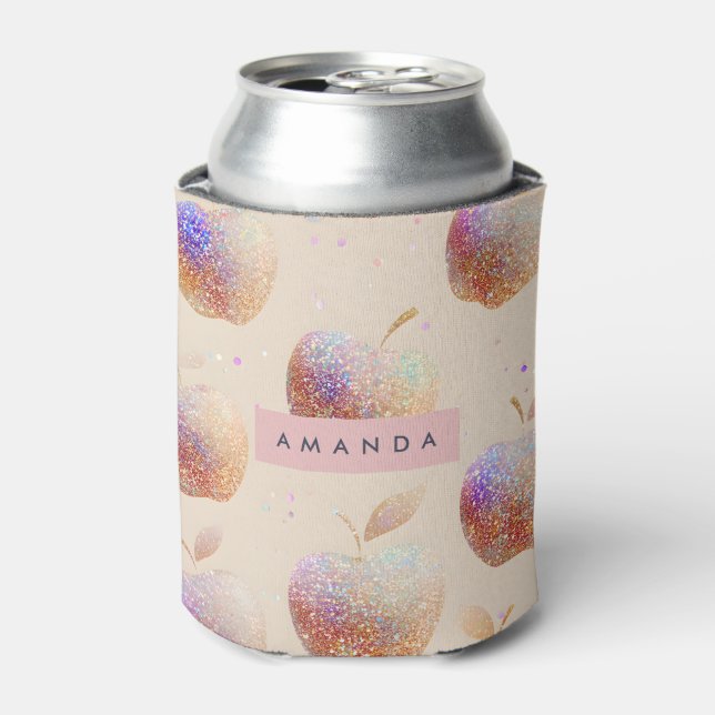 Enfriador De Latas Personalized Glitter Apple Sparkle Fruit Pastel  (Lata Anverso)