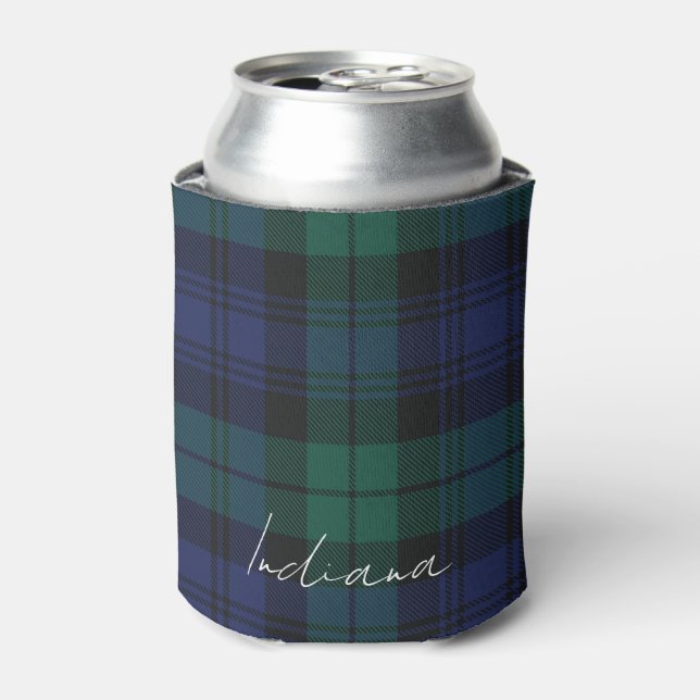 Enfriador De Latas Personalized Green Plaid Checkered Rustic Tartan (Lata Anverso)