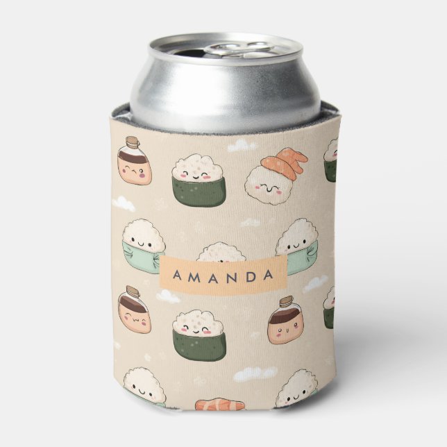 Enfriador De Latas Personalized Kawaii Sushi Japanese Food Pattern (Lata Anverso)