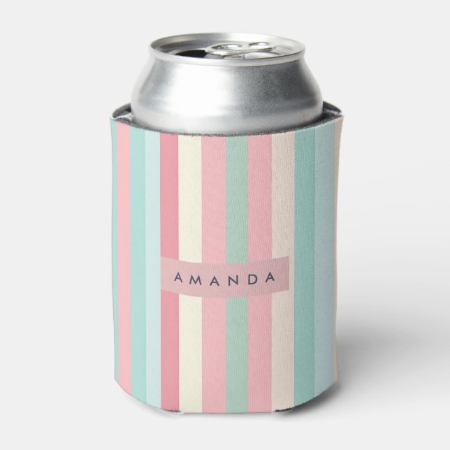 Enfriador De Latas Personalized Minimalist Pastel Stripes  (Lata Anverso)
