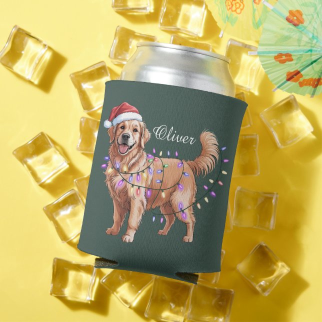 Enfriador De Latas Personalized Name Christmas Golden Retriever Dog  (Verano in situ)