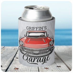 Enfriador De Latas Personalized NAME Retro Red Classic Car Garage