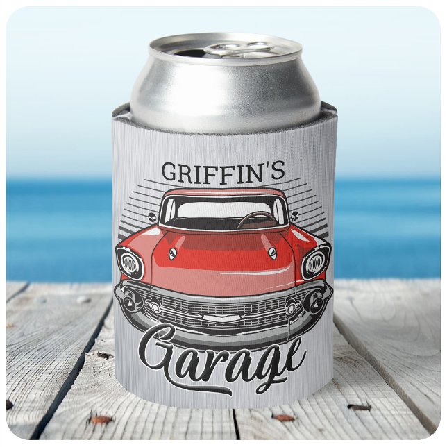 Enfriador De Latas Personalized NAME Retro Red Classic Car Garage (Subido por el creador)