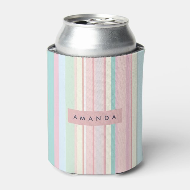 Enfriador De Latas Personalized Pastel Candy Stripe Design (Lata Anverso)