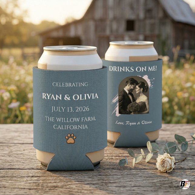 Enfriador De Latas Personalized Photo Wedding Paw Print & Drinks On M (Subido por el creador)