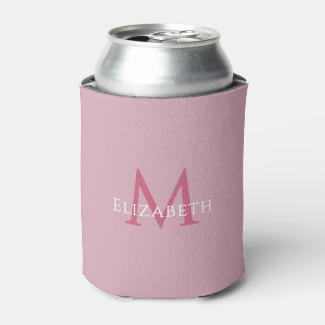 Enfriador De Latas Personalized Pink Monogram Elegant Initial Name (Lata Anverso)